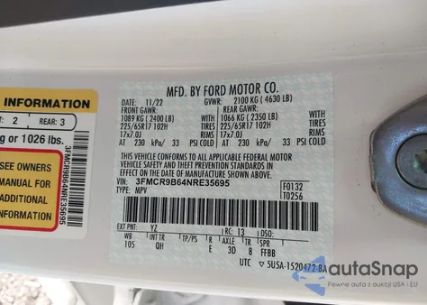 2022 Ford Bronco Sport Big Bend from USA, damaged, VIN 3FMCR9B64NRE35695